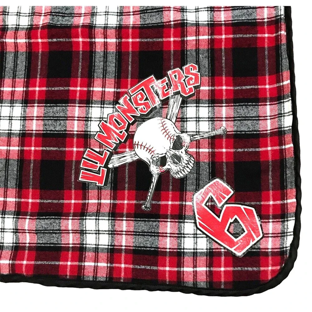 Boxercraft Everest Blanket Lil Monsters 6 Red Black White Tartan Plaid 48